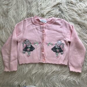 Vintage 90s Bonnie Jean Pink Cat Embroidered Cottagecore Cardigan Sweater Size 6